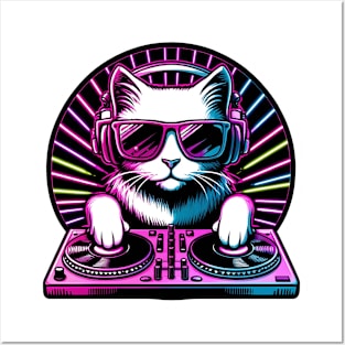 DJ Cat Vinyl Retro Scratching Rap Music Lover Turn Tables Posters and Art